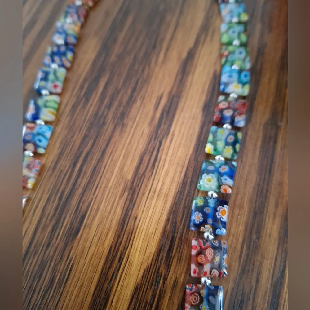 Necklace Italian Millefiori Floral Square Vintage Beads 20